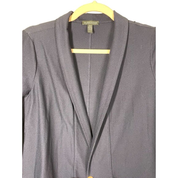 Eileen Fisher Navy‎ Blue Stretch Pockets Open  Front Long Blazer Cardigan Sz XS - Picture 5 of 11